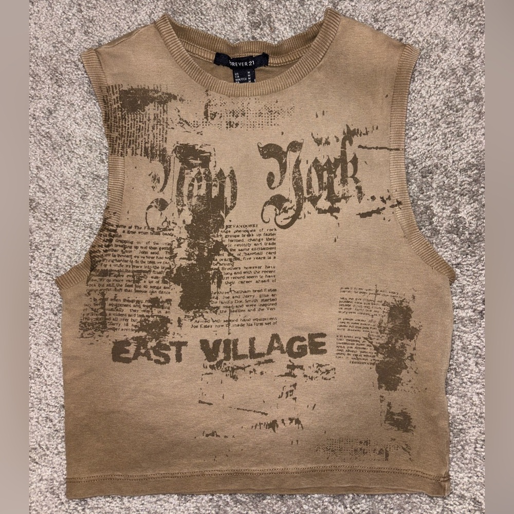 Forever 21 Tan Graphic Crop Top